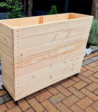 restaurant planter on wheels shallow bottom WOODEN OUTDOOR PLANTER GARDEN SOLID WOOD HANDMADE UK LONDON THROUGH tall large