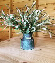 Mini milk churn wedding greenery and foxtail faux silk floral centrepiece