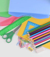 school supples, pencils rulers, paper