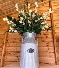 Extra large milk churn wedding white and green silk floral arrangement