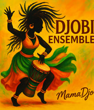 a woman in a colorful dress dancing with a drum