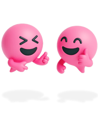 Two cheerful Blabit bubbles with closed happy eyes giving thumbs up gestures