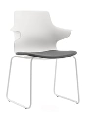 White Dora chair with grey seat cushion and sled base frame