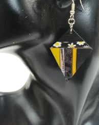 a pair of earrings with a yellow and black diamond