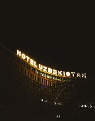Hotel Uzbekistan Sign in Night