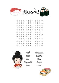 Sushi printable word search for kids