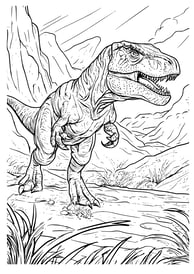 Kleurplaat van een T-rex in de woestijn
