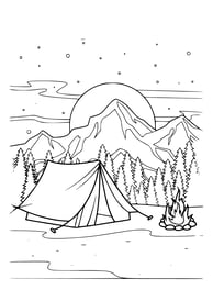 bergen met tent kleurplaat
