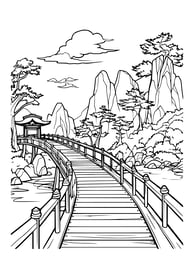 Kleurplaat van een Japans landschap