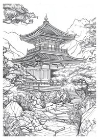 Kleurplaat van een japanse tempel