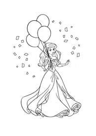 kleurplaat van prinses ariel met ballonnen in een jurk