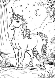 Unicorn bij maanlicht  kleurplaat