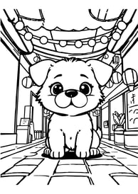 Puppy in Japan op straat kleurplaat