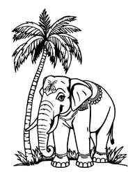 Indische olifant naast palmboom