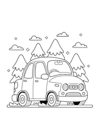Simpele kleurplaat van een auto op vakantie