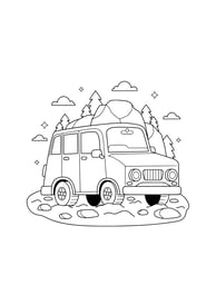 Simpele kleurplaat van een auto op vakantie