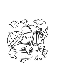Simpele kleurplaat van een auto op zomervakantie