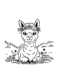 kleurplaat van een alpaca met bloemen, simpel
