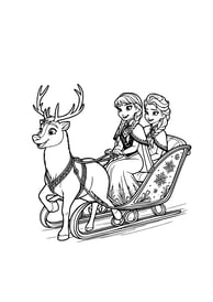 Kleurplaat Anna en Elsa in een slee