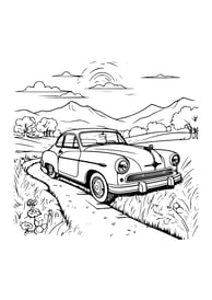 Kleurplaat van een klassieke auto in de natuur