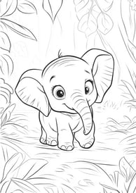 kleurplaat schattige baby olifant in de jungle