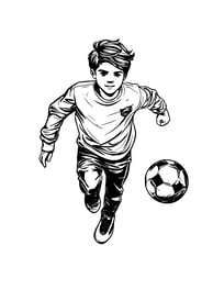 Kleurplaat van een jongen die rent met een voetbal