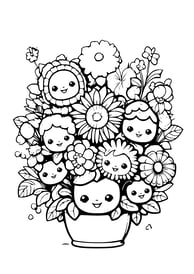 kleurplaat van kawaii bloemen