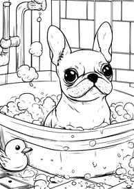 moeilijke kleurplaat van een pug hond in bad