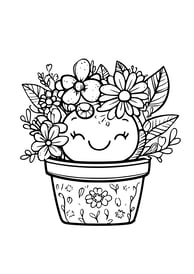 kleurplaat van kawaii bloempot lente