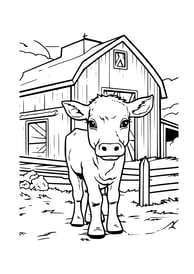 koe kleurplaat met boerderij