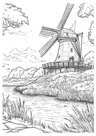 landschap van een molen kleurpaat