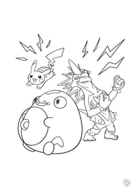 Kleurplaat van verschillende pokemon, pikachu