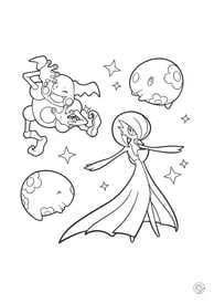 Kleurplaat van verschillende mental pokemon