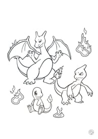 Kleurplaat van Charizard en Charmader