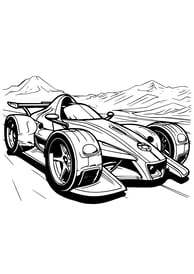 Kleurplaat van een race auto in de bergen