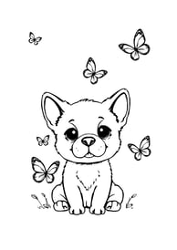 mooie kleurplaat van een schattige puppy met vlinders