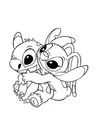 kleurplaat van Angel die Stitch een knuffel geeft