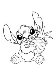 kleurplaat van stitch met een ananas