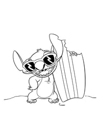 Kleurplaat van Stitch met zijn surfboard
