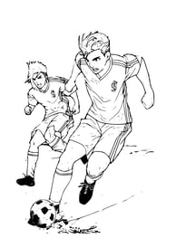 Een kleurplaat van twee jongens die voetbal spelen