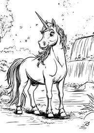 Unicorn bij een waterval kleurplaat