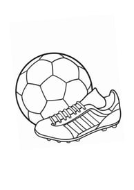 Een kleurplaat van een voetbal schoen en een voetbal