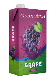 Greenova grape juicea box of grapes and a bottle of grape juice