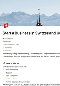 a website page with a picture start a business in Switzerland guide