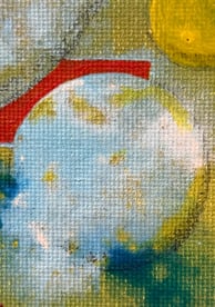 Titled: Dandelions - Closeup of an Abstract Multimedia painting in Blues, Browns, and Greens.