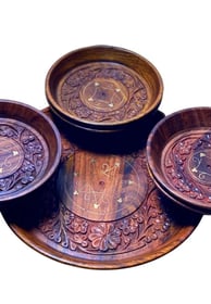 wooden plates and jewelery boxes