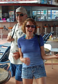 William and Lady air guitar at Senor Frogs