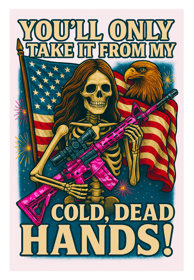 patriotic skeleton with ar15 gun take from cold dead hands