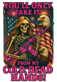 patriotic skeleton with ar15 gun take from cold dead hands