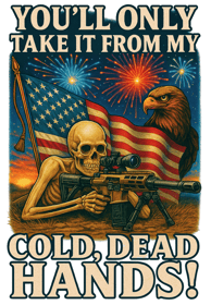 patriotic skeleton with sniper rifle barrett gun take from cold dead hands